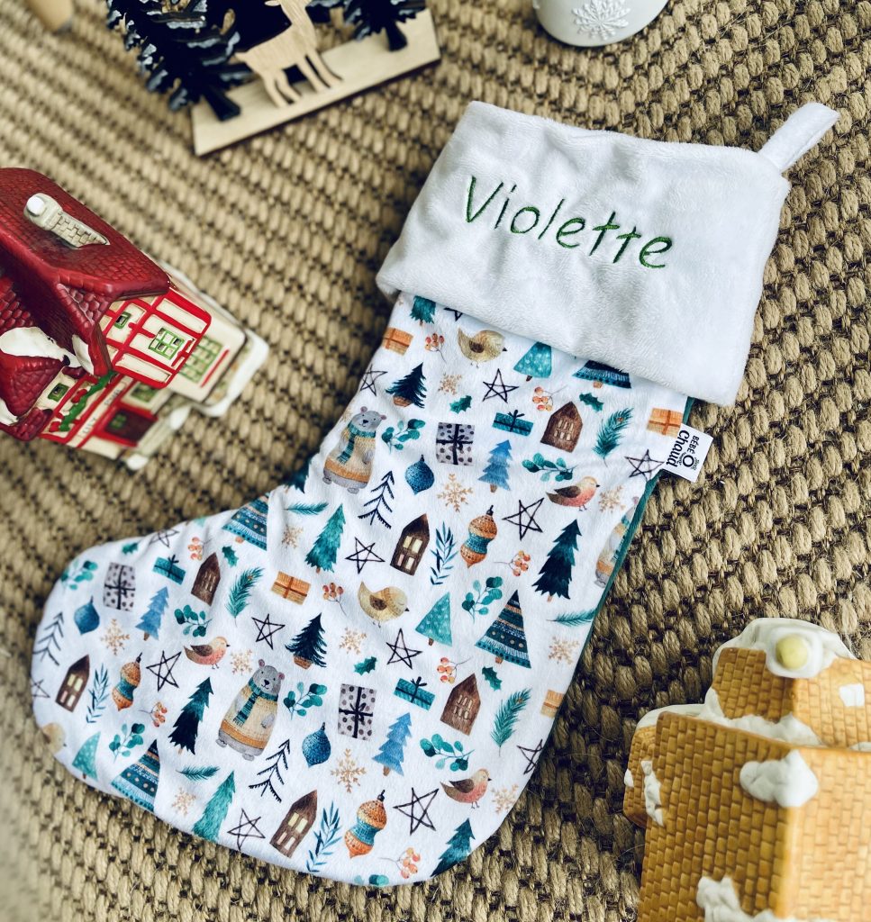 Bas de Noël de 20 po en fourrure, blanc