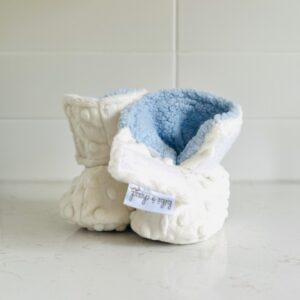 Pantoufles à velcro - Minky bulles ivoire intérieur en sherpa bleu