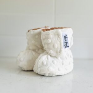 Pantoufles à velcro - Minky bulles ivoire intérieur en sherpa caramel – Image 3