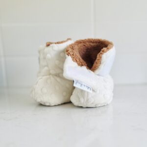 Pantoufles à velcro - Minky bulles ivoire intérieur en sherpa caramel