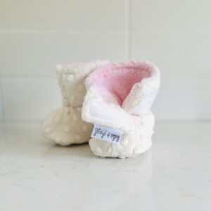 Pantoufles à velcro - Minky bulles ivoire intérieur en sherpa rose