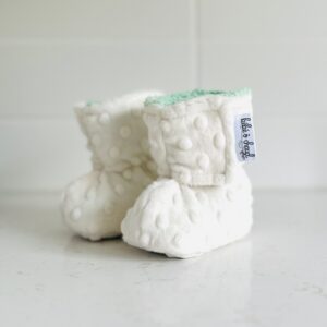 Pantoufles à velcro - Minky bulles ivoire intérieur en sherpa vert – Image 5
