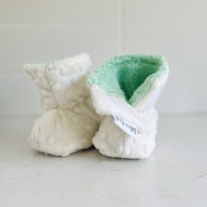 Pantoufles à velcro - Minky bulles ivoire intérieur en sherpa vert