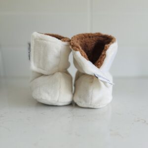 Pantoufles à velcro - Minky sans relief ivoire intérieur en sherpa caramel
