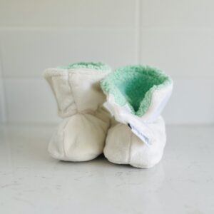 Pantoufles à velcro - Minky sans relief ivoire intérieur en sherpa vert
